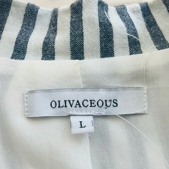 Olivaceous Striped Linen Blazer Size L - Picture 3 of 5